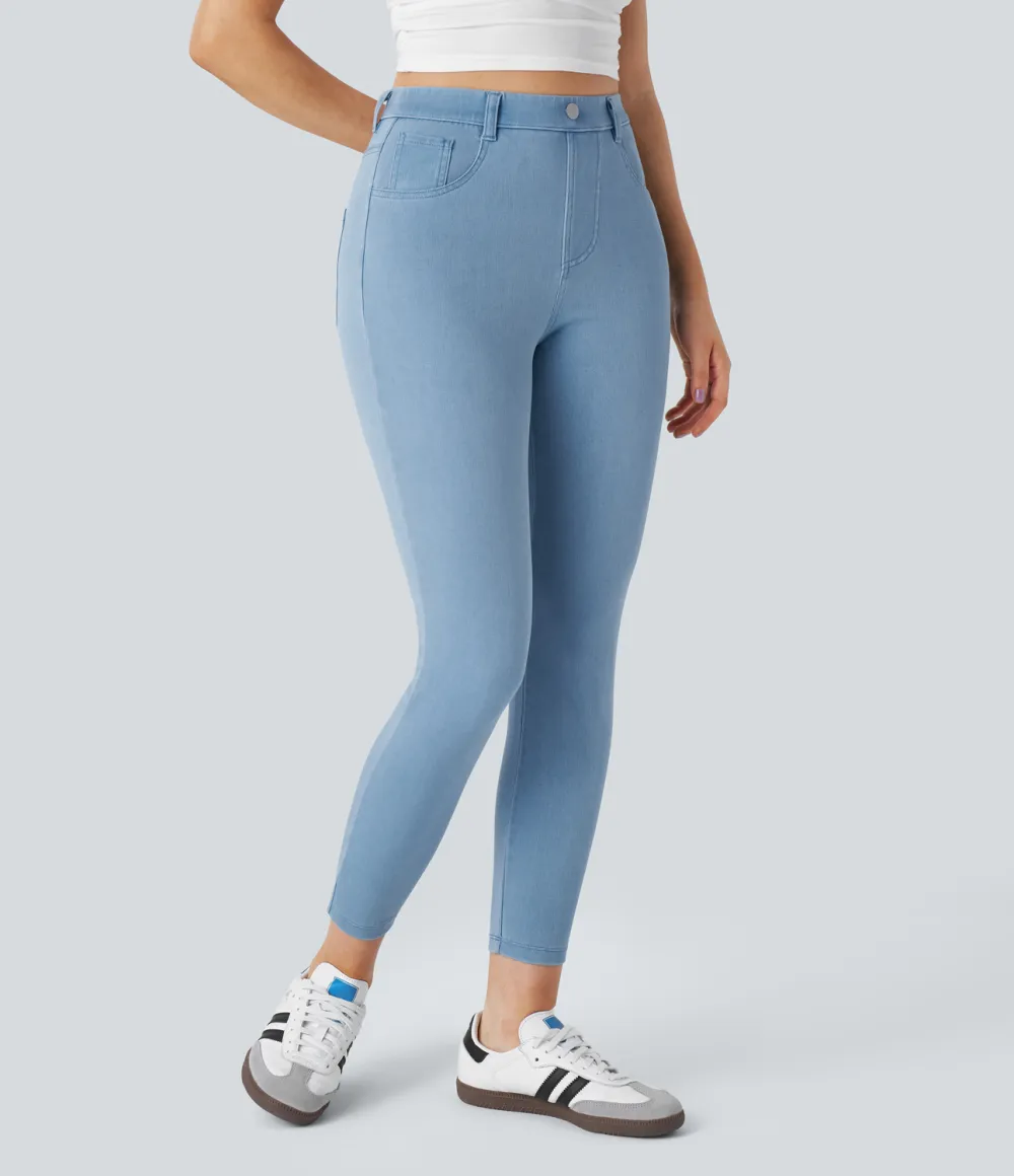 Magic High Waisted Multiple Pockets Stretchy Knit Denim Work Leggings