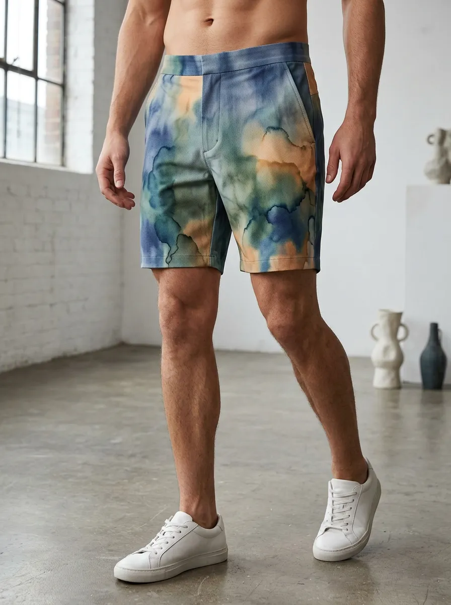 Men's Abstract Watercolor Tie Dye Tailored Shorts