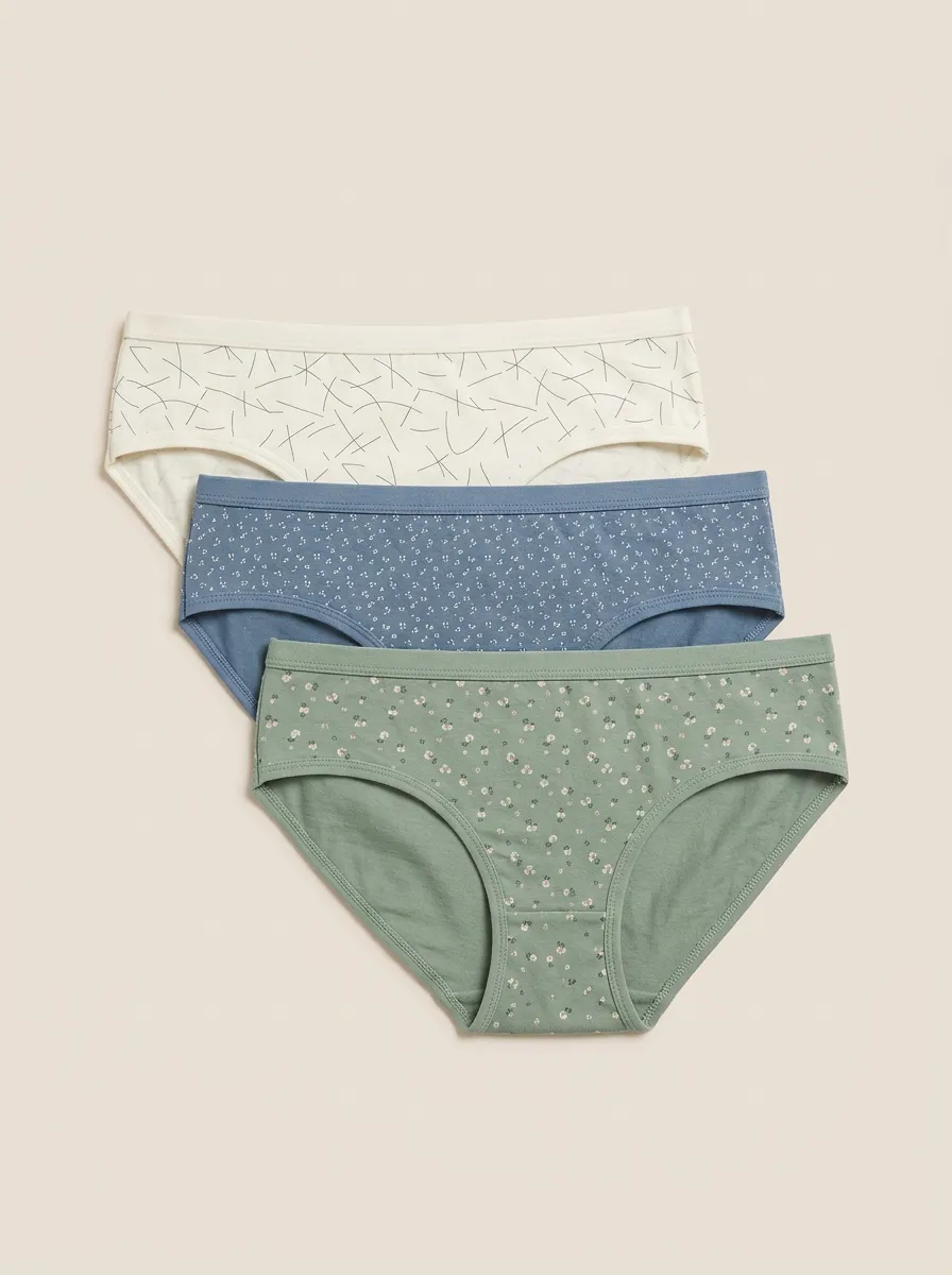 Floral Minimalist Bikini Printed Briefs Three Pack