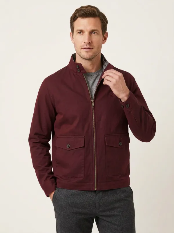 Men's Casual Navy Stand Collar Zip-up Utility Jacket