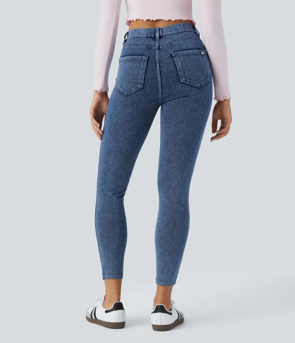 Magic High Waisted Multiple Pockets Stretchy Knit Denim Work Leggings