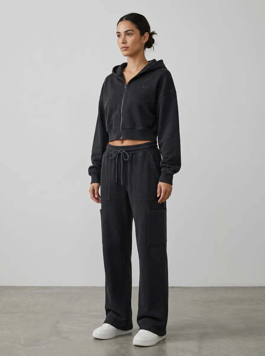 Cropped Cargo-Jogger Jogger Sporty Women's Cropped Zip-Up Hoodie Jogger Active Set