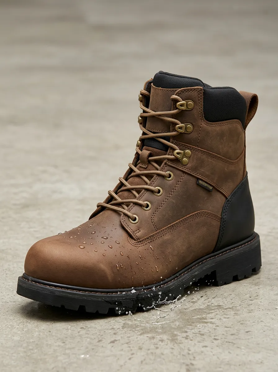 Task-Ready Leather-Look Workwear Men's Waterproof Work Boots