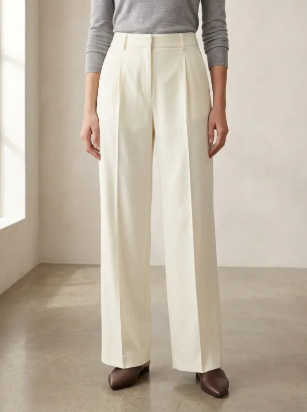 Relaxed Design Pleated Wide-Leg Trousers