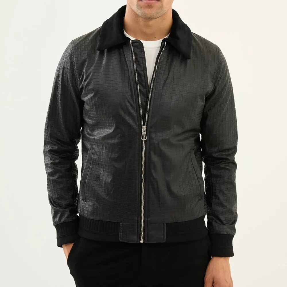 Leather Check Pattern Casual Jacket