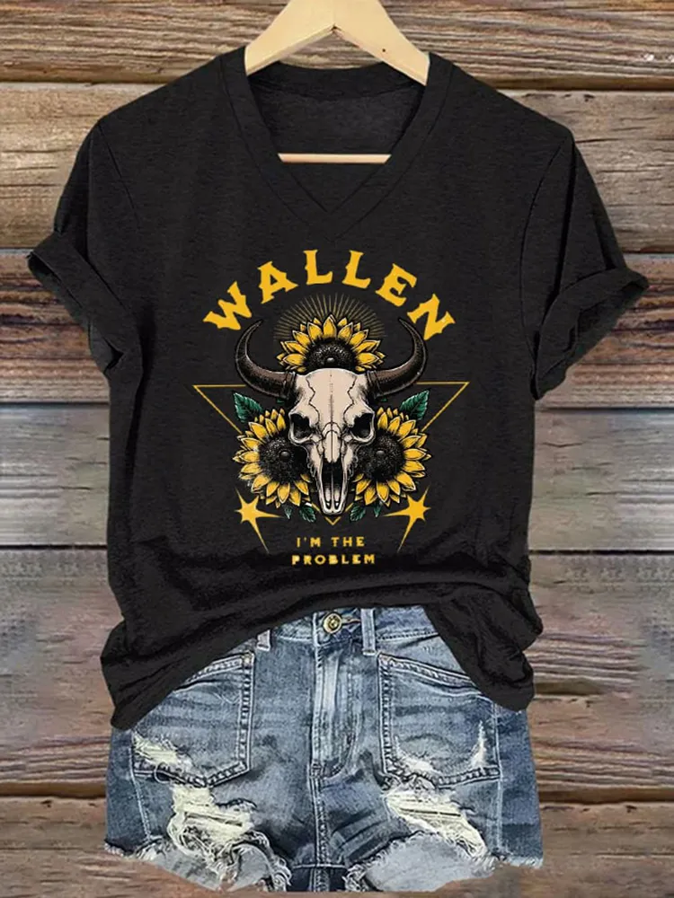 Western Style V-Neck Short-Sleeved T-Shirts