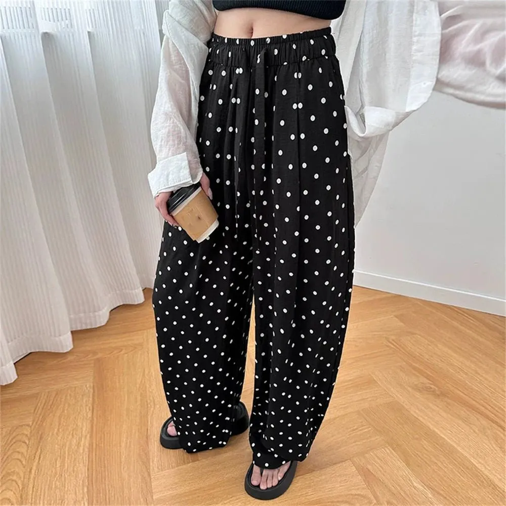 Polka Dot Wide-Leg Linen Pants