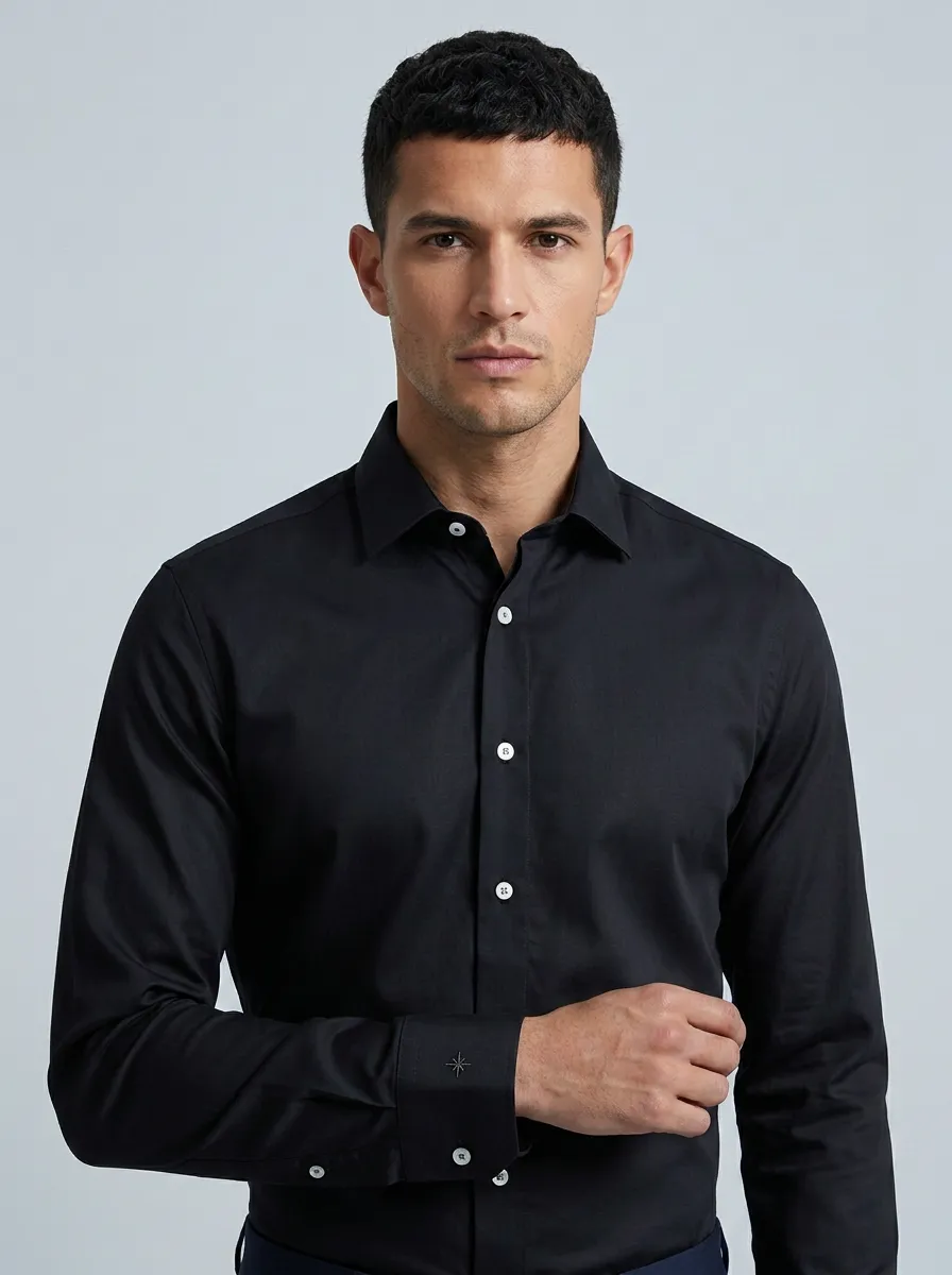 Men's Non-Iron Cotton Star Embroidery Printed Dress Shirt