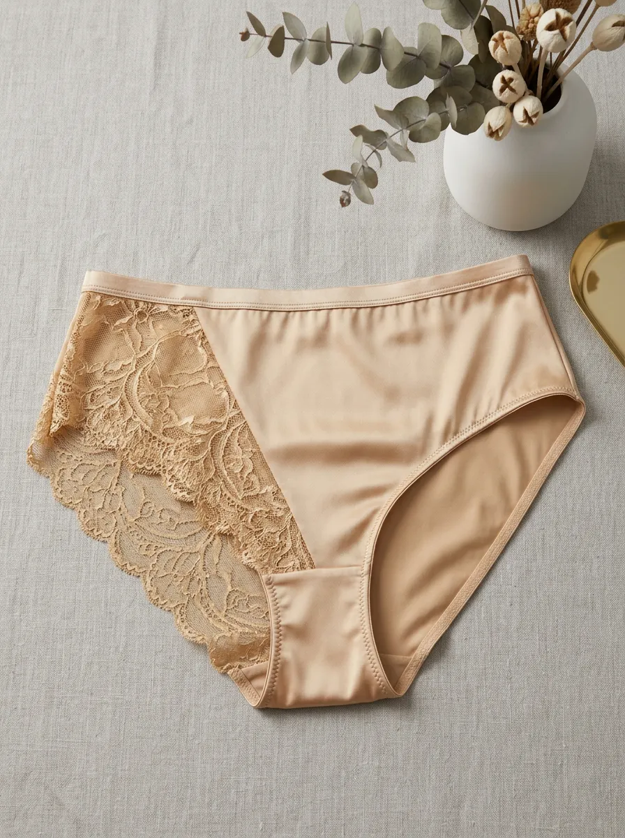 Women's Beige Floral Lace Trimmed Panties