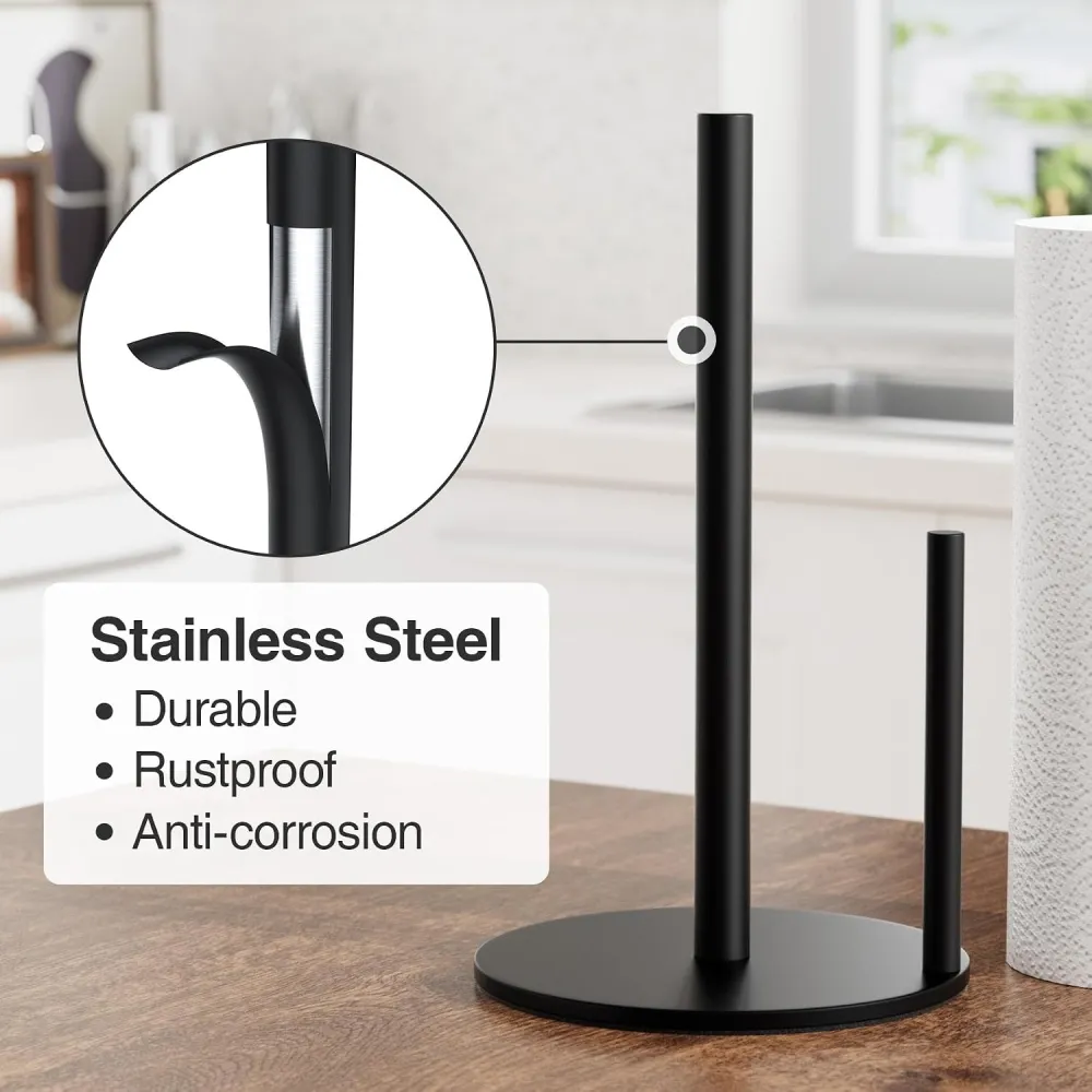 Paper Towel Holder Black Stainless Steel Kitchen Countertop Roll Organizer