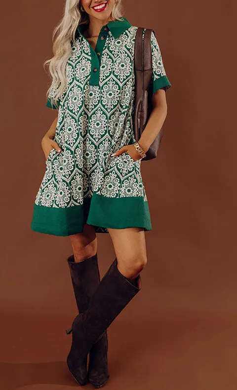Embroidered Floral Collared Relaxed Mini Dress