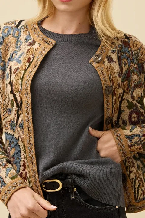 Women's Floral Jacquard Knit Cardigan
