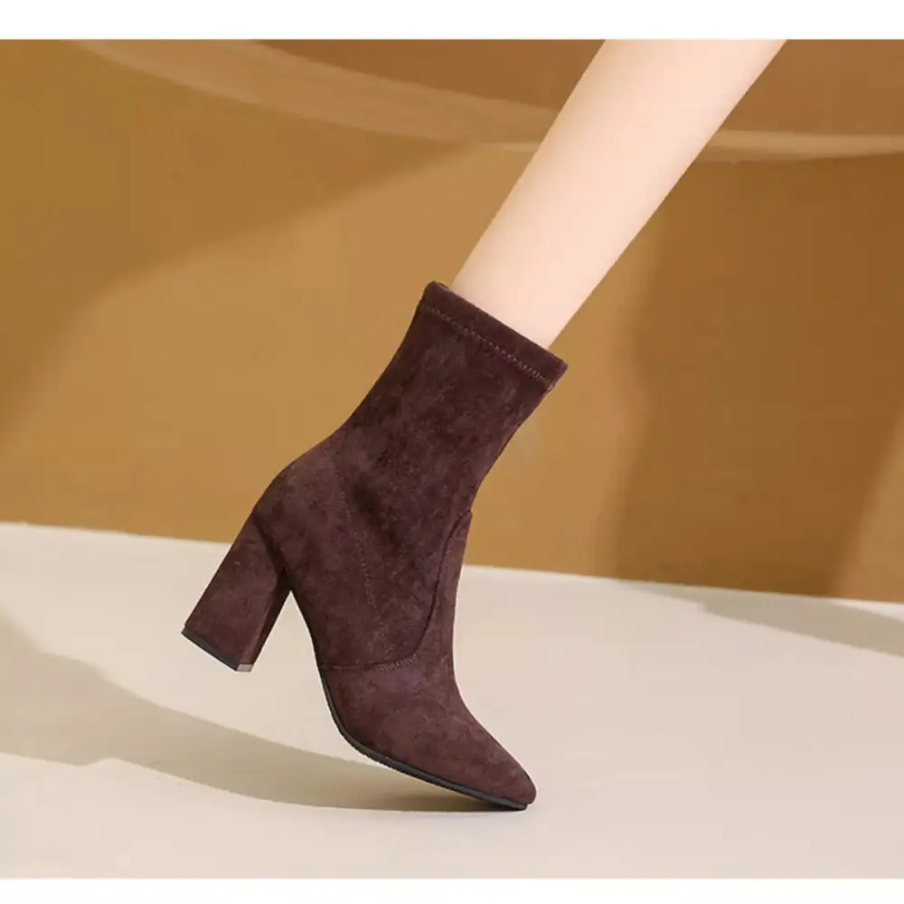 Flowy Point Toe Block Heels Boots