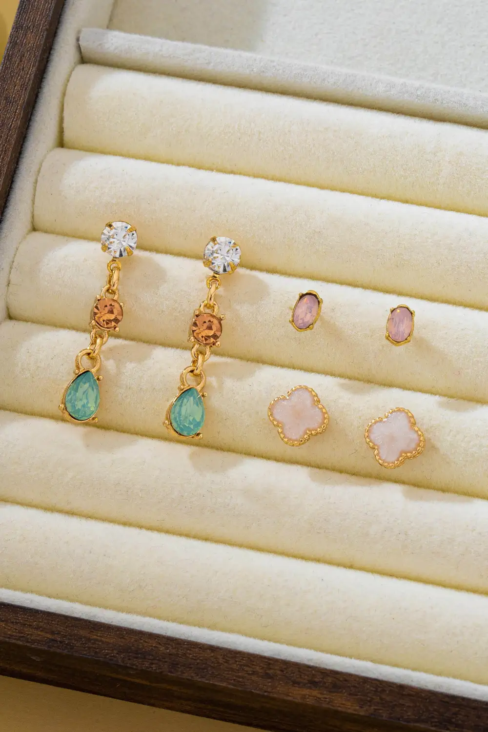 Mixed Clover Rhinestone Stud Drop