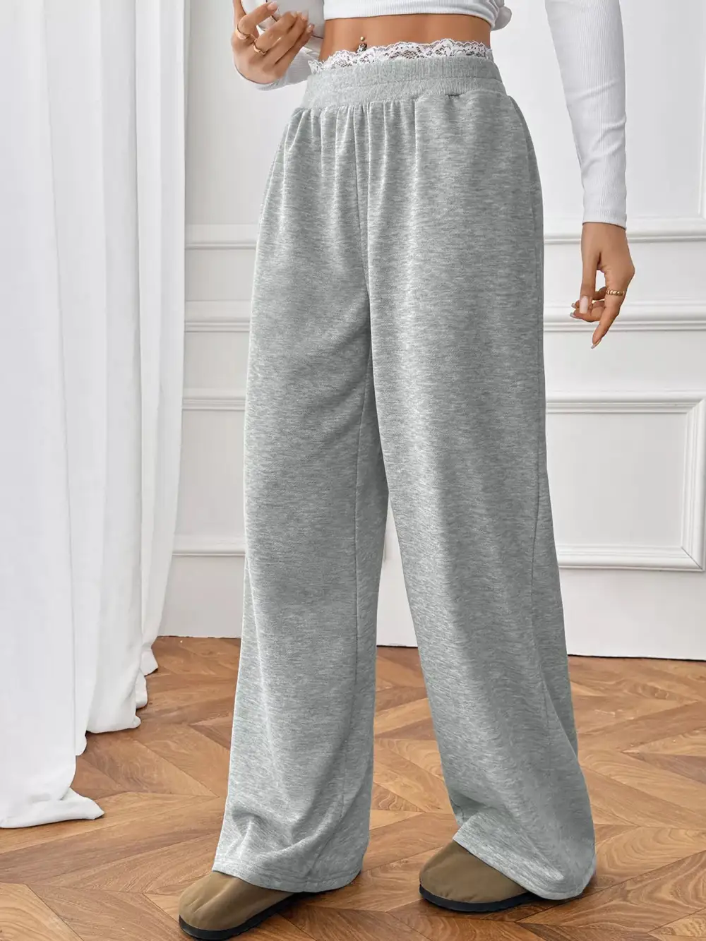 Lace Detail Wide Leg Pants