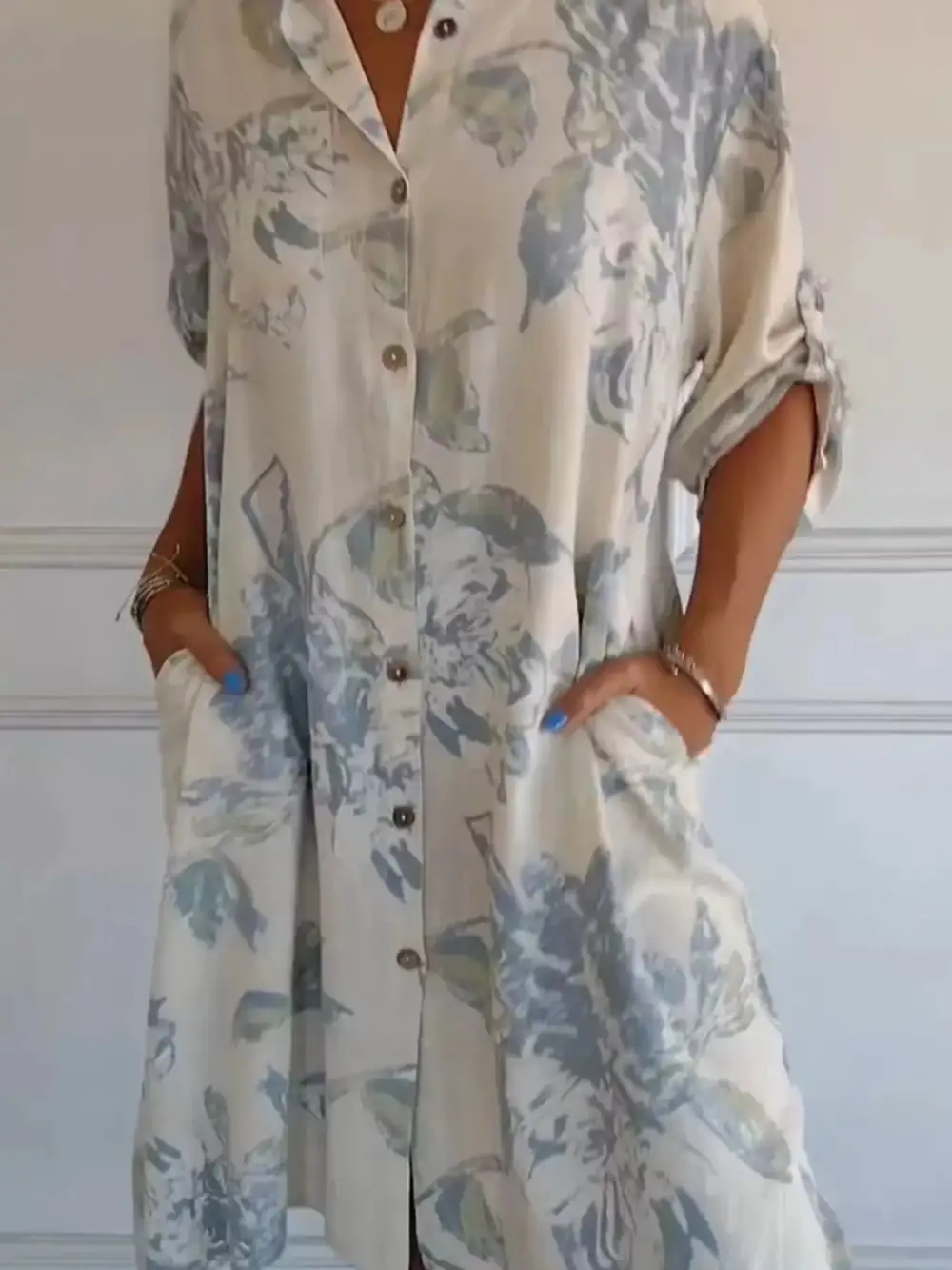 Floral Printed Button Front Shirt Dress
