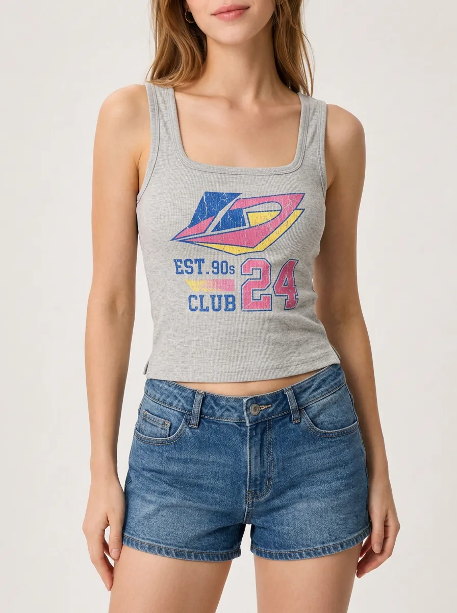 Women's 90s Club Retro Graphic Printed Ribbed Tank Top