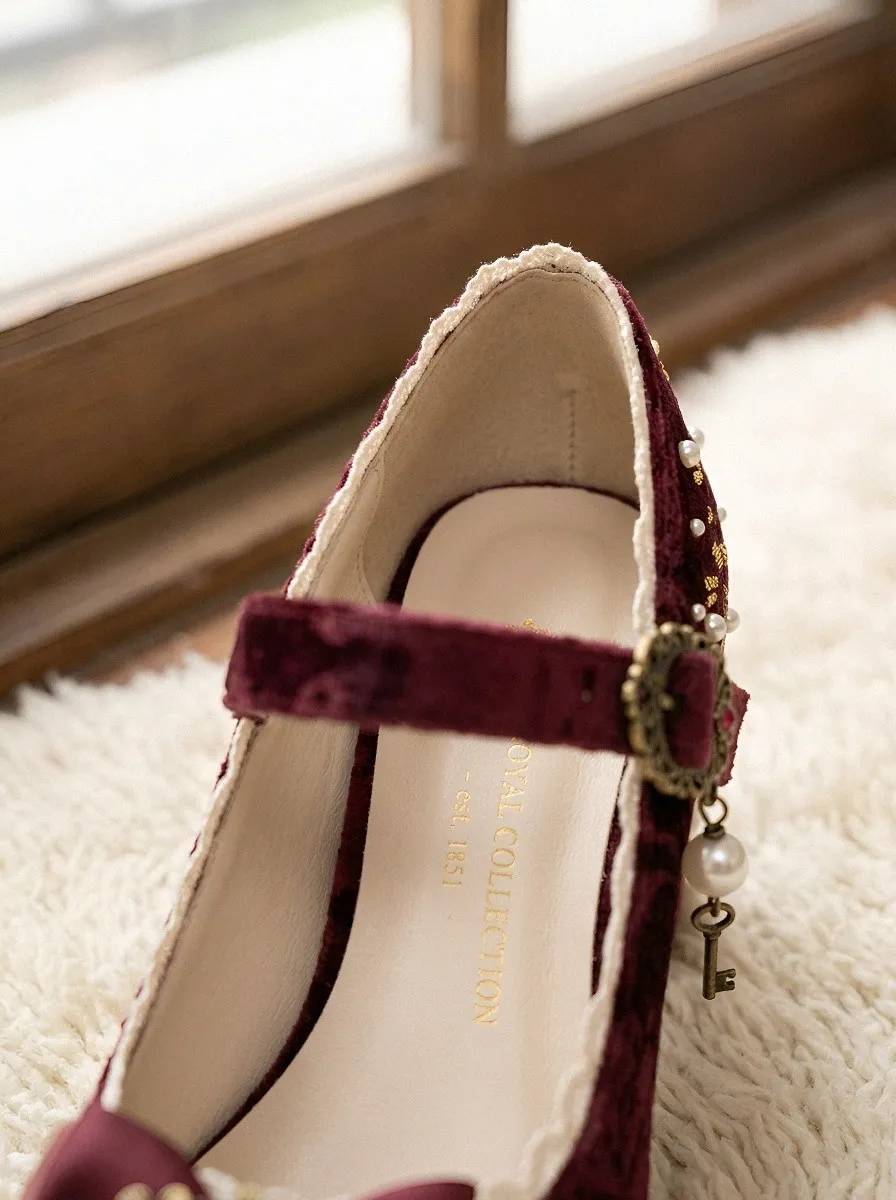 Pearl Bow Velvet Women's Bavarian Occasion Heels