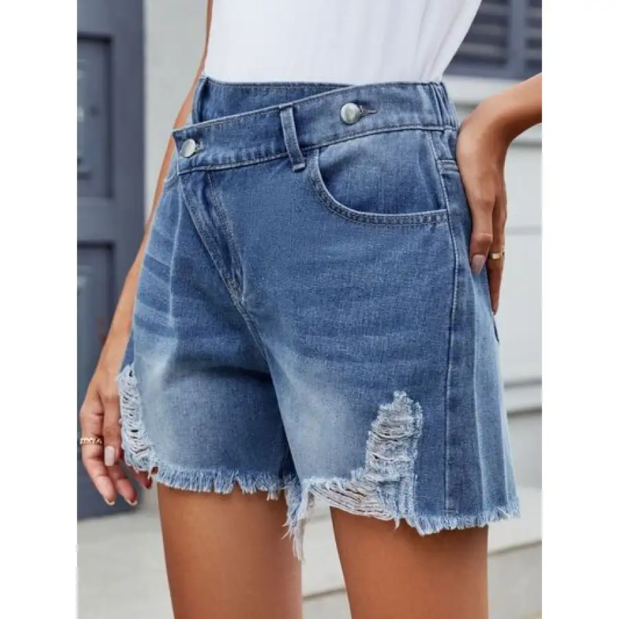 Raw Hem Distressed Washed Denim Shorts