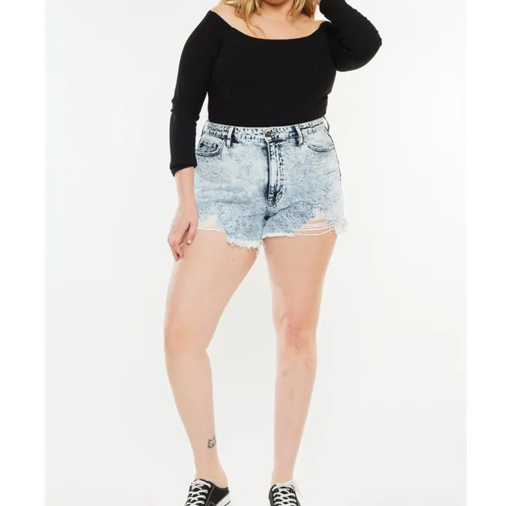 Full Size Distressed High Waist Denim Shorts