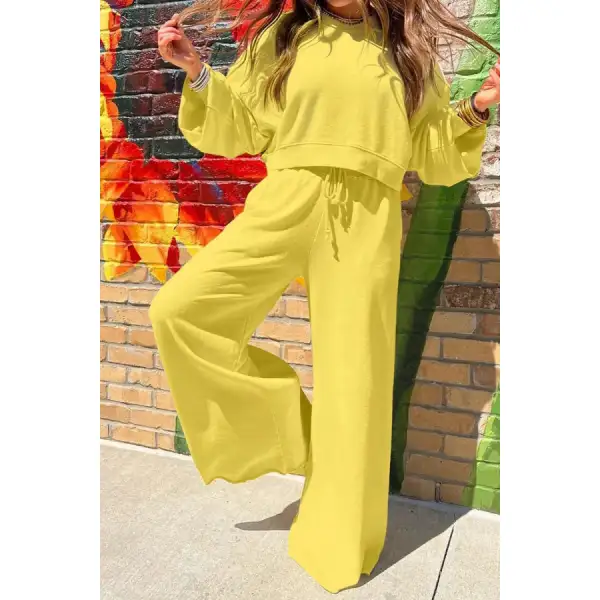 Round Neck Long Sleeve Sweatshirt and Pants Set