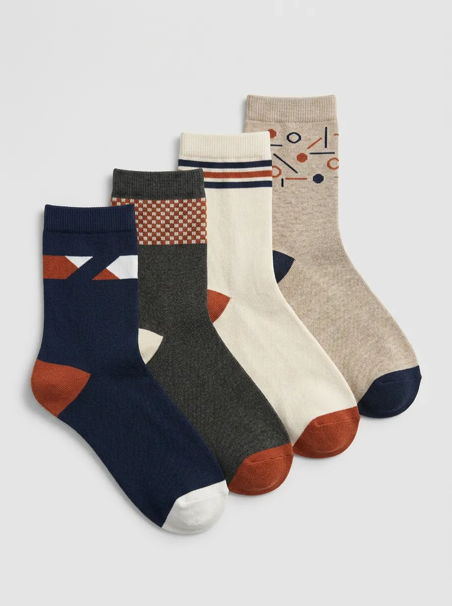 Everyday Geometric Men's Four-Pair Long Socks