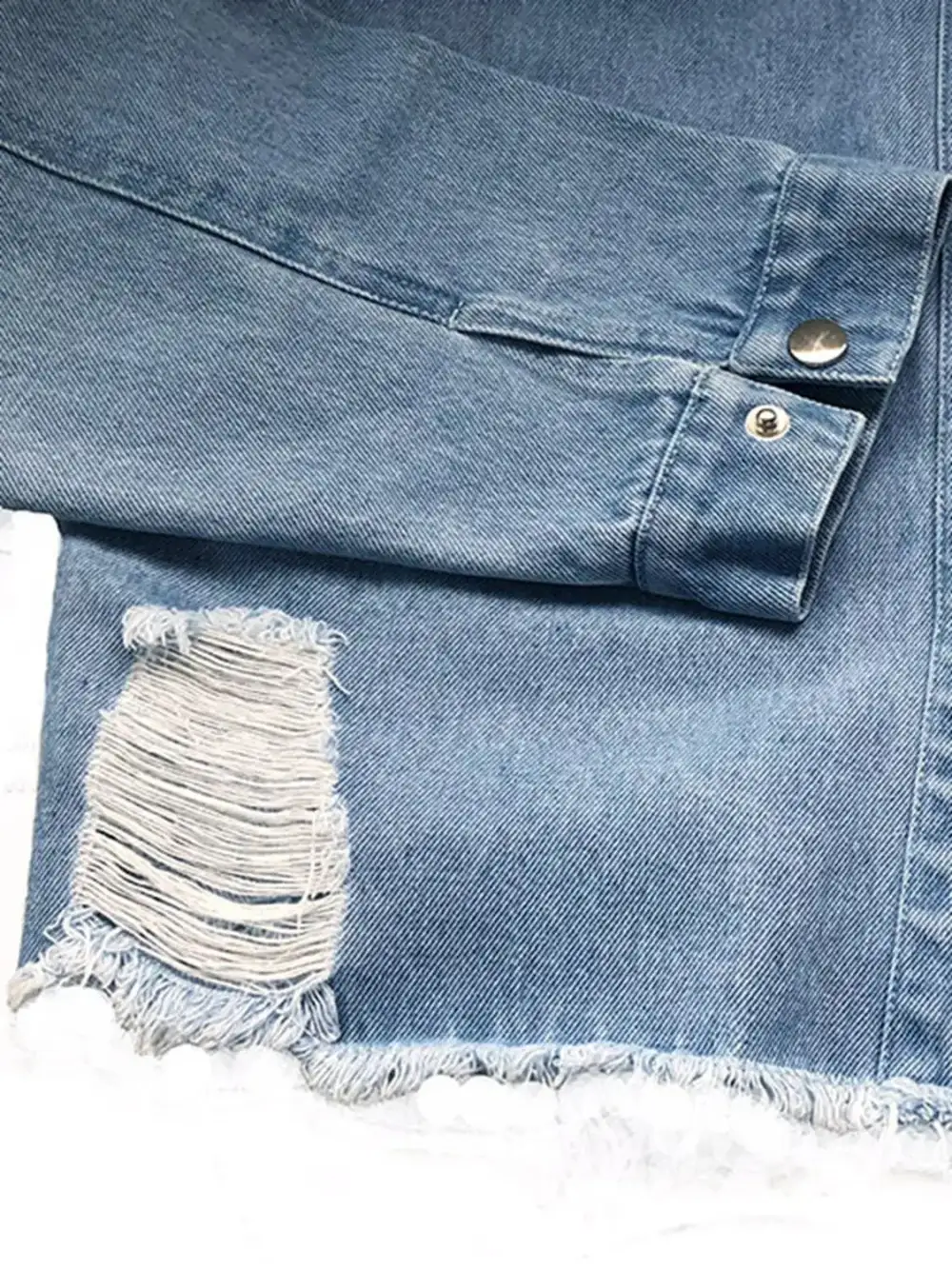 Relaxed Denim Raw Hem Collared Casual Jacket
