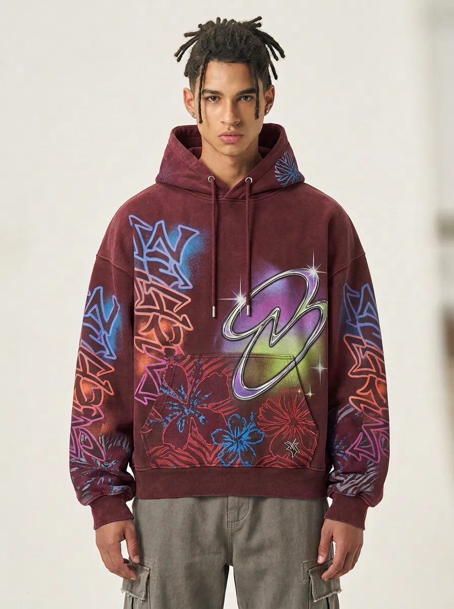 Unisex Streetwear Graffiti Floral Graphic Hoodie