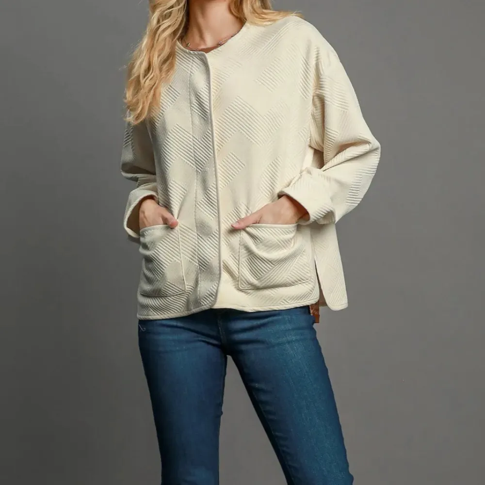 Classic Textured Jacquard Pocket Detail Casual Jacket
