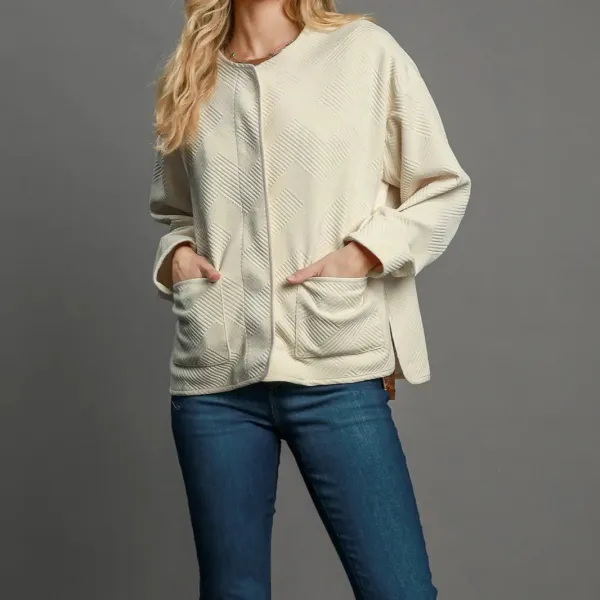 Classic Textured Jacquard Pocket Detail Casual Jacket
