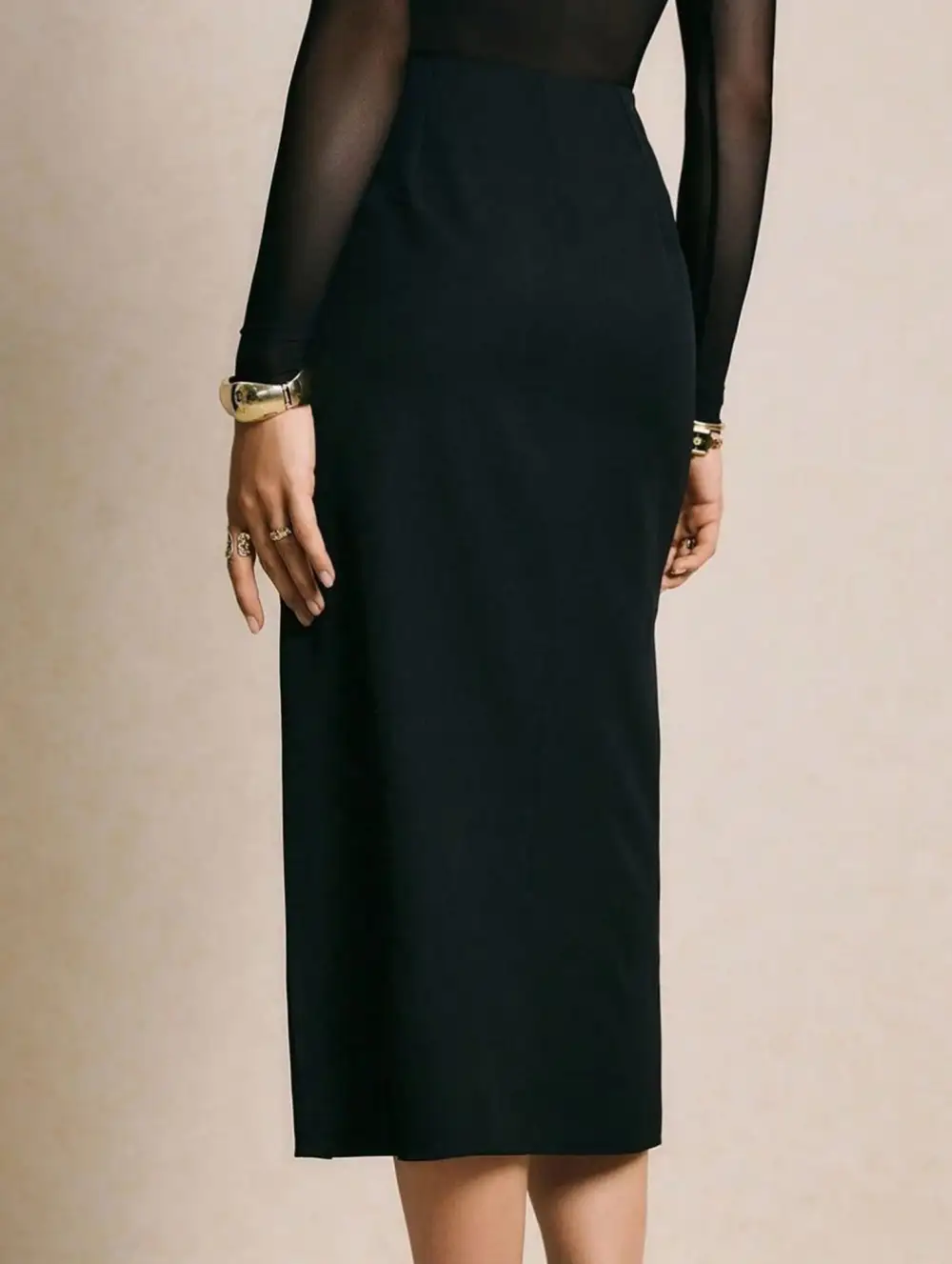 Bodycon Metal Detail Slit Midi Skirt