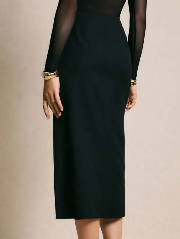Bodycon Metal Detail Slit Midi Skirt