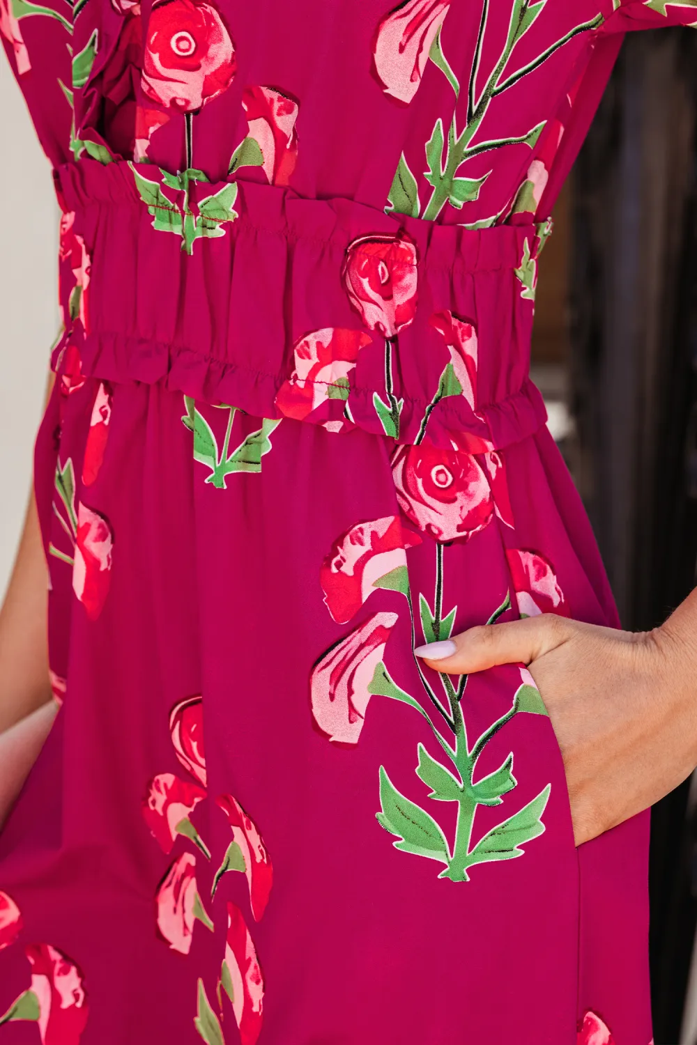 Red Floral Ruffle Maxi Dress