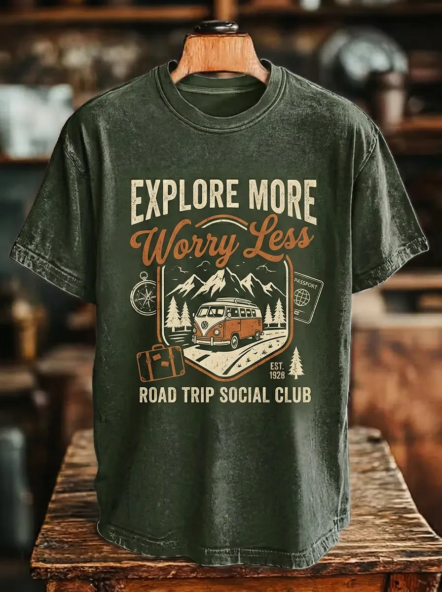 Unisex Road Trip Lover Camper Van Mountain Printed T-shirt