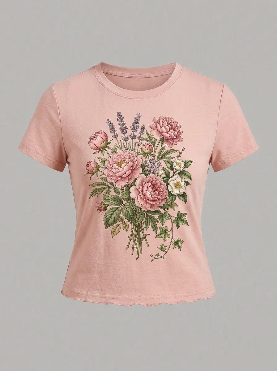 Women's Botanical Garden Peony Lavender Printed T-shirt