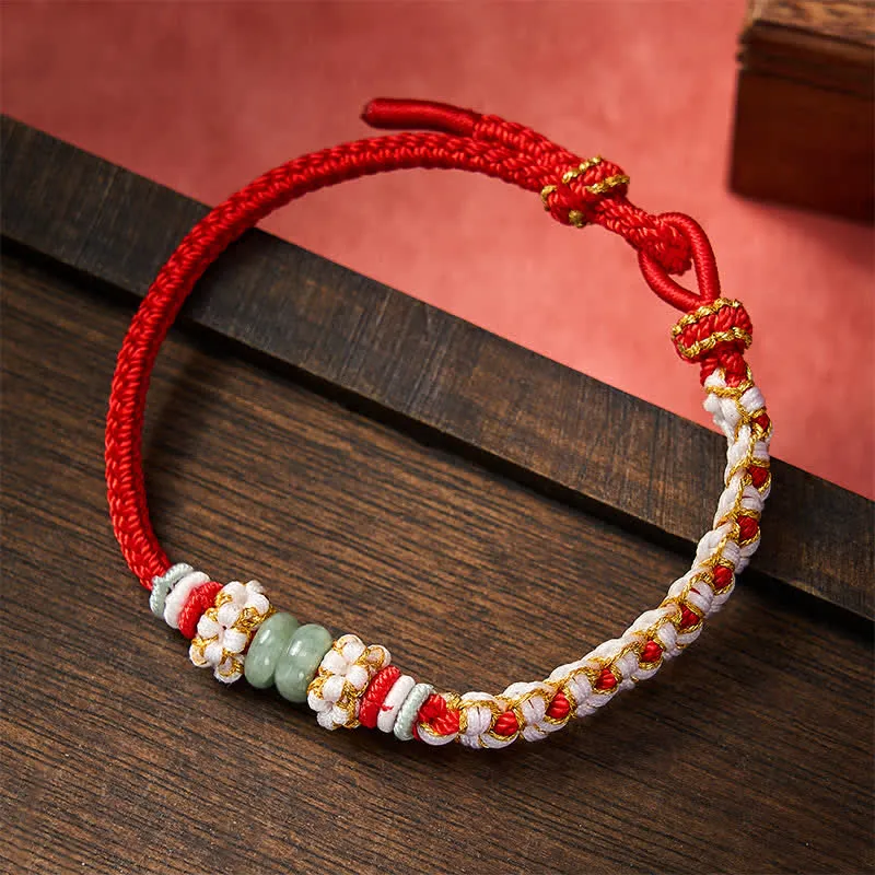 Handmade Braided Knotting Peach Blossoms Jade Adjustable Bracelet