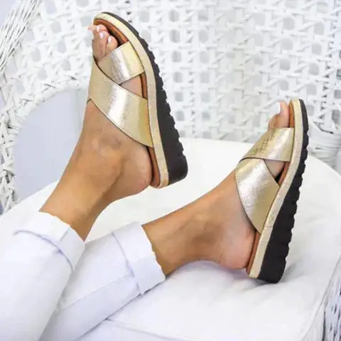  Cross Strap Slip On Sandals Apparel