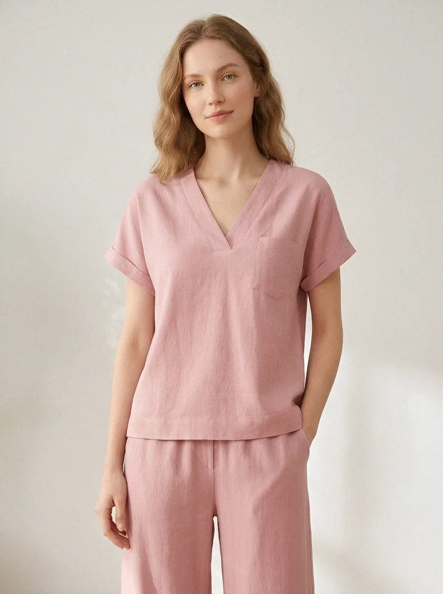 Classic Minimalist Women's V-Neck Casual Lounge Set