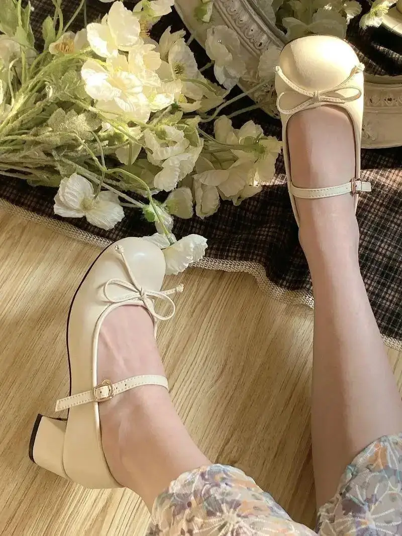 Bow-Detail Mary-Jane Round-Toe Flats