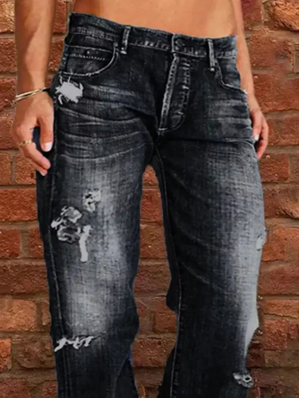 Floral Stretch Distressed Denim Jeans