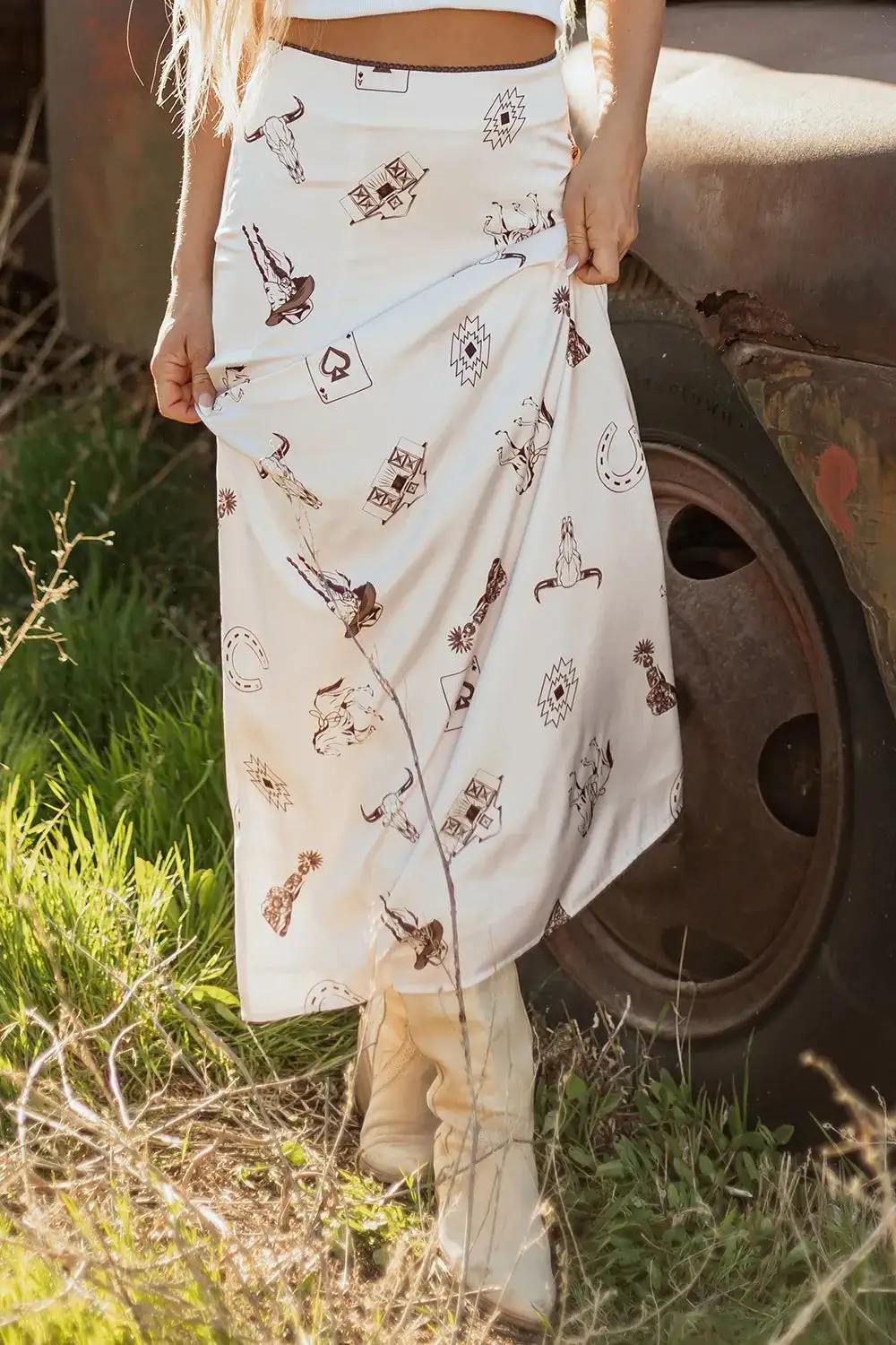 Relaxed Satin Printed Skirt