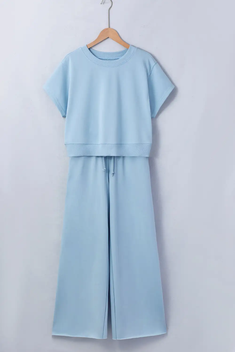 Women's Solid Color Loose Tee Drawstring Wide Leg Pants Two Piece Outfit