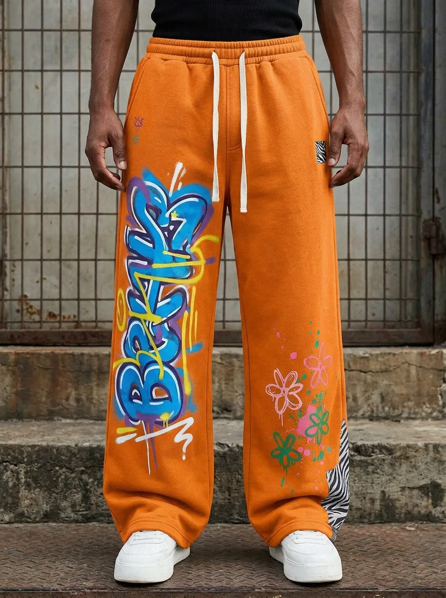 Unisex Art-Inspired Streetwear Graffiti Floral Sweatpants
