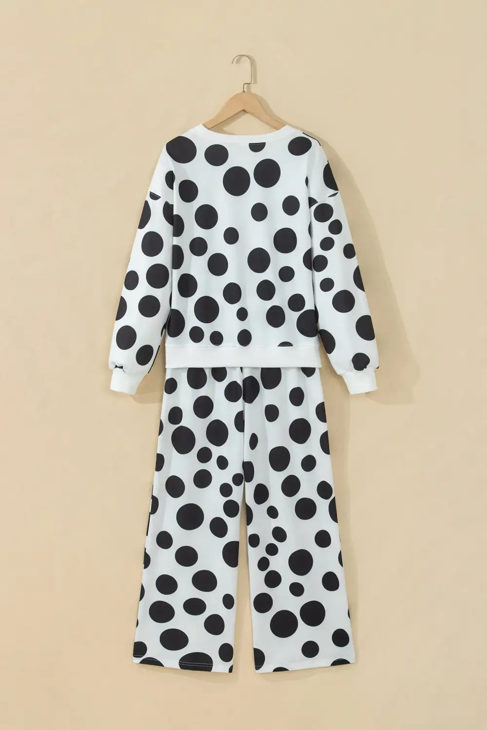 Women's Polka Dot Long Sleeve Top Drawstring Relaxed Pants Set