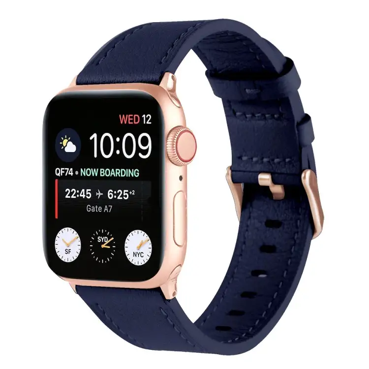 Genuine Leather Watch Band for Watch Ultra 49 mm / Series 8 & 7 45 mm / SE 2 & 6 & SE & 5 & 4 44 mm / 3 & 2 & 1 42 mm - Dark Blue