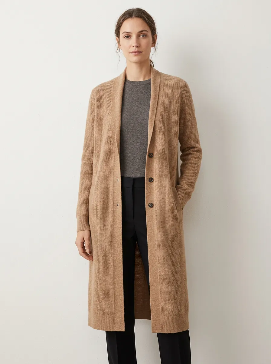 Women's Waffle Textured Long Knit Cardigan