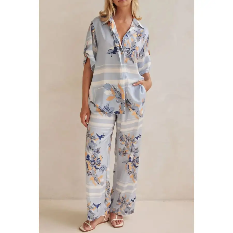 Modern Printed Button Up Shirt and Pants Set