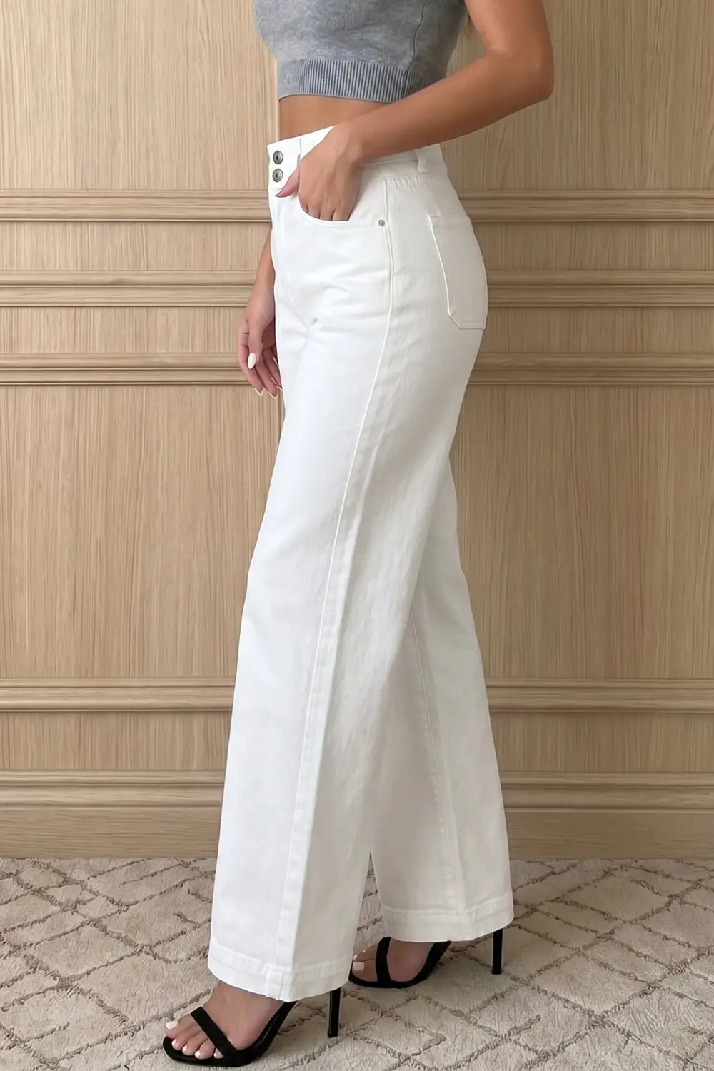 Women's Two Button High Waist Wide Leg Jeans