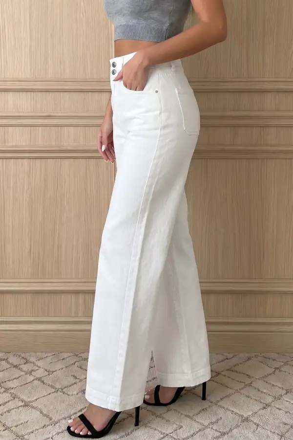 Women's Two Button High Waist Wide Leg Jeans