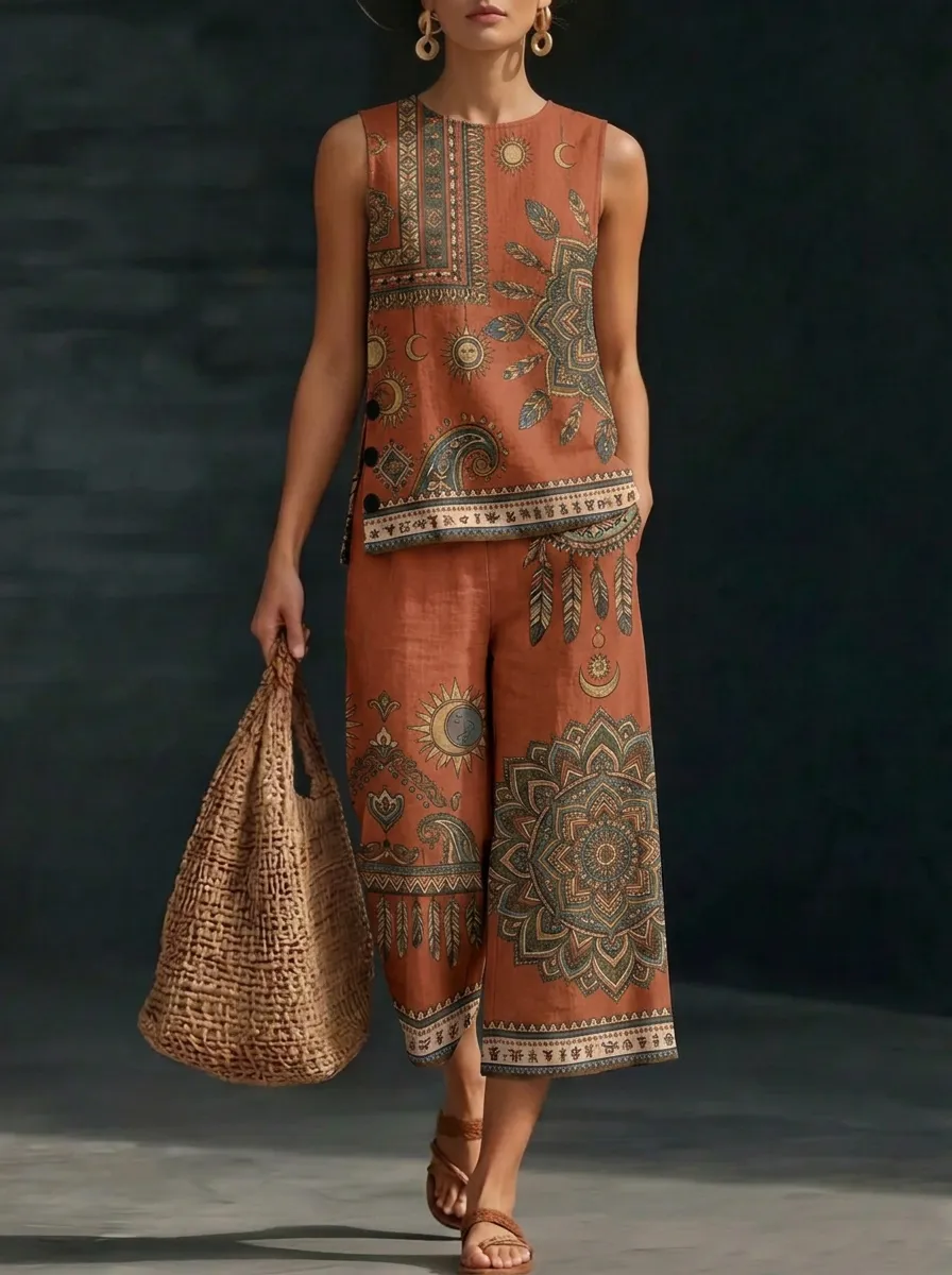Women's Bohemian Sun Mandala Paisley Printed Sleeveless Set